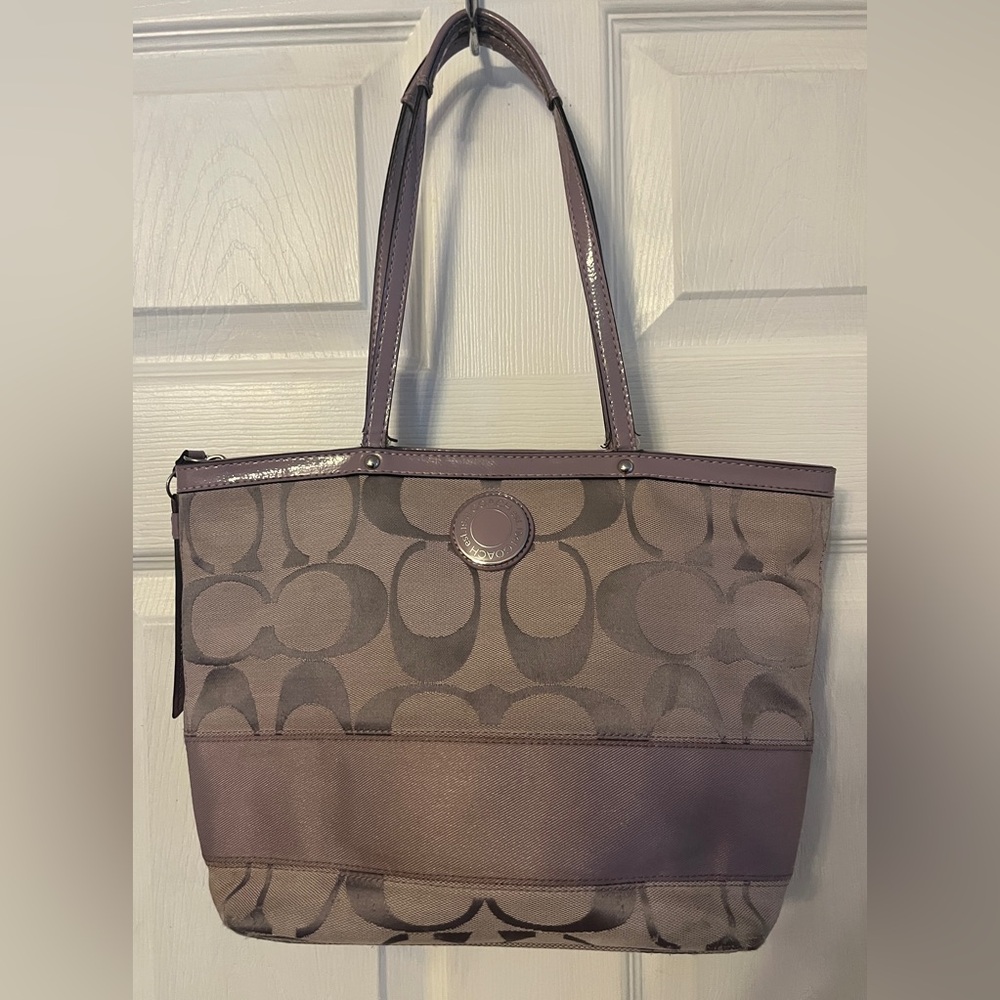 Coach Purple Tote Bag with Signature Design